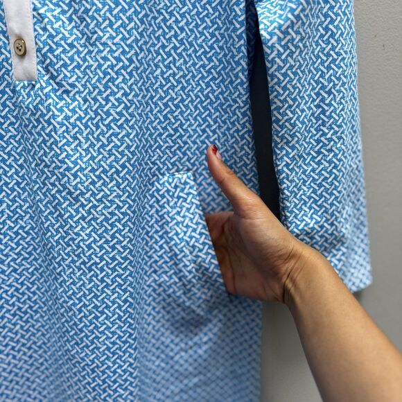 J.McLaughlin Callie Dress M Blue Geometric Shirt Preppy Coastal Resort Nautical - Picture 12 of 16